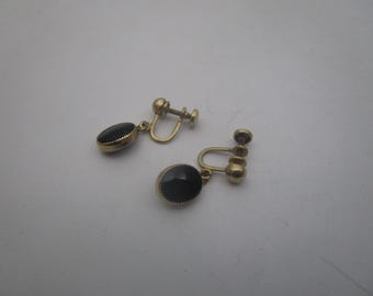 Vintage Amco Gold Filled & Black Onyx Screw Back Earrings