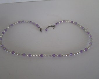 Vintage Sterling Silver Beaded Necklace Real Pearls & Amethyst