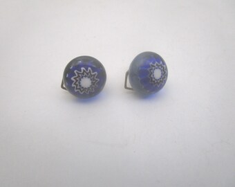 Antique Beautiful Glass Paperweight Clip on Earrings