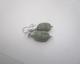 Ancient Egypt Stone Scarabs Made into Dangle Pierced Earrings