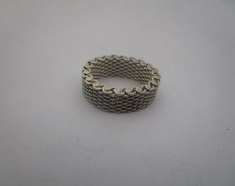 Vintage Retro Silver Mesh Ring