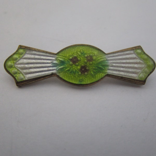 Antique Guilloche Enameled Flower Design Bar Brooch