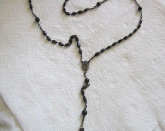 Antique Rosary - Wood Ebony Beads - Jesus - Crucifix