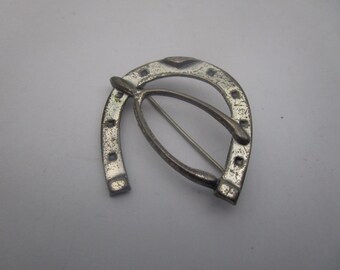 Vintage Sterling Silver Lucky Horseshoe Wishbone Brooch