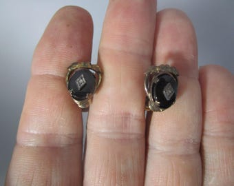 Antique Dixelle Gold Filled & Black Onyx Screw Back Earrings