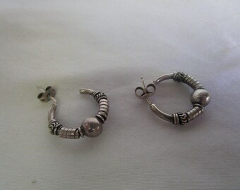 Vintage Sterling Silver Fancy Hoop Pierced Earrings