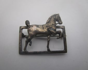 Antique Sterling Silver Brooch with Thoroughbred Horse