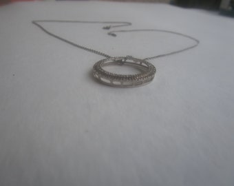 Vintage Sterling Silver Chain Necklace with Circle Pendant & Channel Stones