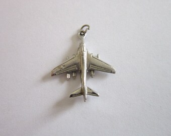 Sterling Silver 3D Jet Plane Airplane CHARM - Vintage