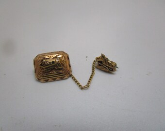 1937 Antique 1/10 10 K Gold School Pinback & Chain Enameled