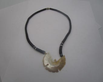 Vintage Necklace Southwestern Native American Heishi shell beads W/ Carved MOP Eagle