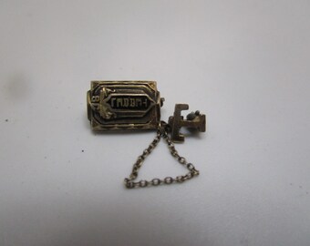 Antique Gold Filled Terrel BC School Double Pinback & Chain