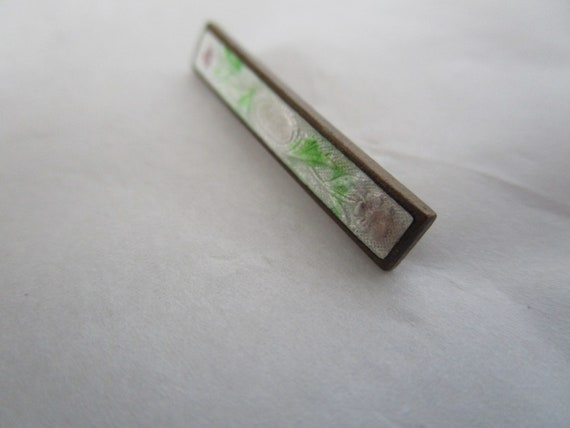 Antique Art Nouveau Guilloche Enameled Bar Brooch - image 4