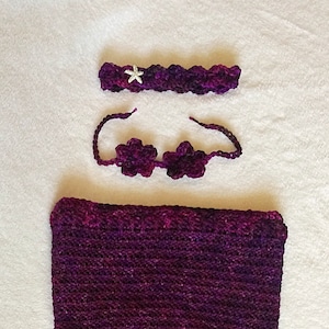 Baby Girl Mermaid Tail Set, perfectly purple! - Crochet Mermaid Tail and Headband and Bikini Newborn /  0-3 months