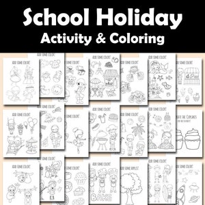 80 Pages School Holiday Coloring and Activities book Pages, Instant Download File, Holiday Fun Book, Summer Holiday Coloring Book BP669n image 2
