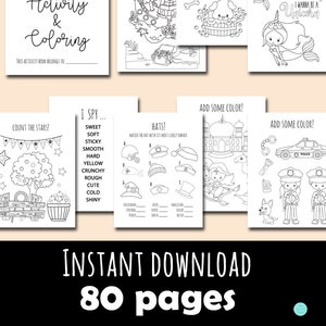 80 Pages School Holiday Coloring and Activities book Pages, Instant Download File, Holiday Fun Book, Summer Holiday Coloring Book BP669n image 3