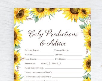 Baby Predictions and Advice, Predictions for Baby, Sunflower Baby Shower, Spring Baby Shower Game, Yellow Baby Shower, TLC694