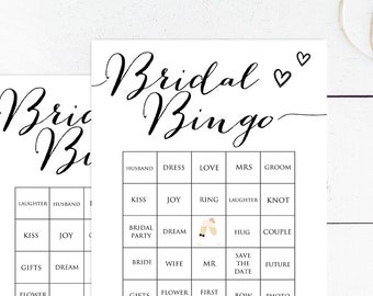 50 Prefilled Bridal Shower Bingo Cards, Bridal Shower Bingo, Instant Download, Printable Bridal Shower Game, modern bridal shower, BS596