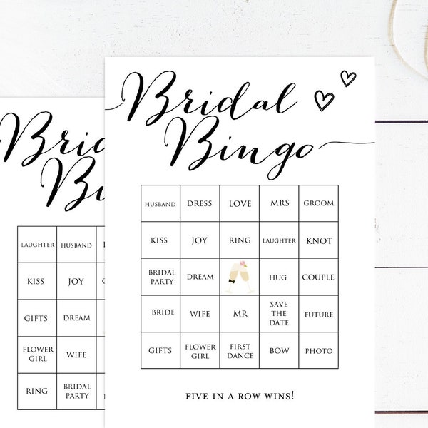 50 Prefilled Bridal Shower Bingo Cards, Bridal Shower Bingo, Instant Download, Printable Bridal Shower Game, modern bridal shower, BS596