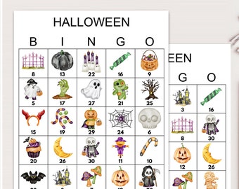 100 Halloween-bingokort, utskrivbara Halloween-bingo, Halloweenfestspel, roliga Halloween-spel, bingospel för Halloweenfest, bs701
