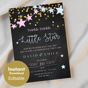 DIY Editable Invitation, Twinkle Twinkle Gender Reveal Invitation, How I wonder what you are, gender reveal party invitation, birthday TLC46