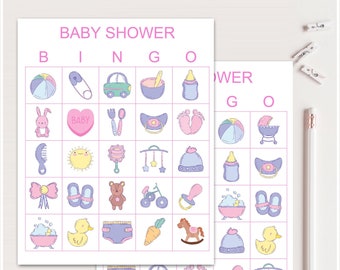 100x Mädchen Bingo Babyparty Karten, druckbare Babyparty Bingo, Baby Shower Gewinnspiel, Spaß Baby Bingo, es ist ein Mädchen Babyparty Bingo bs701