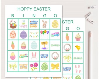 100x Hoppy Oster Bingo Karten, druckbare Oster Bingo, Oster Party Spiel, lustige Oster Spiele, Bingo Spiel für die Oster Party, bs701