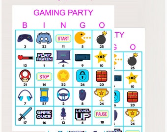 100x Gaming Bingo Cards, Game Party bingo, Game On Birthday Game, Gaming bingo game, bingo game for Gaming Party, Game Time Party  bs701 RK