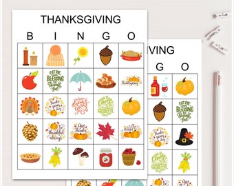 100 Thanksgiving-bingokaarten, afdrukbare Thanksgiving-bingo, Thanksgiving-feestspel, leuke Thanksgiving-spellen, bingospel Thanksgiving bs701