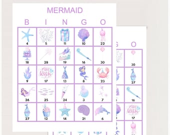 100x Mermaid Birthday Bingo Cards, Printable Birthday bingo, Birthday Girl Party Game, Fun birthday games, bingo game for birthday, bs701