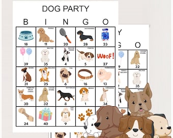 100x Dog Bingo Cards, Dog Party bingo, Dog Birthday Game, Fun Dog Themed games, bingo game for Dog Party, Dog bingo bs701