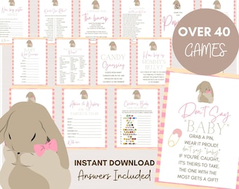 Over 40 Pink Bunny Baby Shower Games Bundle, Printable Bunny Baby Shower Games, Pink Rabbit Baby Shower Package, Instant Download, TLC731