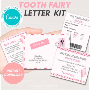 Editable Girl Tooth Fairy Letter, Tooth Fairy Note, Tooth fairy Receipt, Mini Tooth Fairy Letter, Tooth Fairy, Tooth Certificate BP713 canva