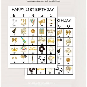 100x 21. Geburtstag Bingo Karten, druckbare 21. Geburtstag Bingo, Gold Birthday Party Bingo, Fun Geburtstag Spiele, Bingo Spiel zum Geburtstag, bs701
