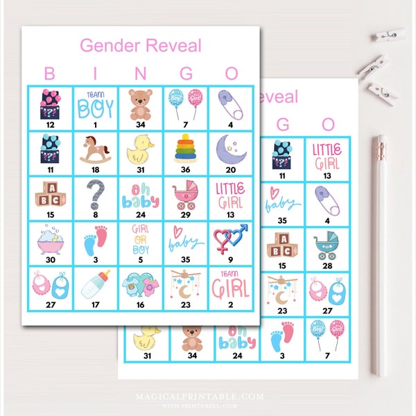 100x Gender Reveal Bingo Cards, Printable Baby Shower bingo, Gender Reveal Prize game, fun baby bingo, He or She Bingo Cards bs701