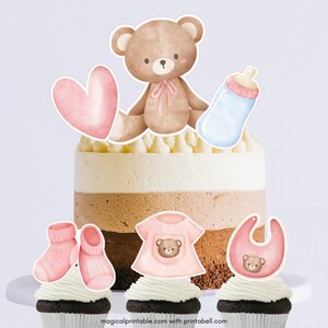 Printable Pink Teddy Bear Centerpiece, Girl Baby Shower Centerpiece, Pink Teddy Bear Cutouts, Pink Teddy Baby Shower Decorations TLC709