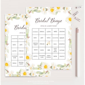 50 tarjetas de bingo de despedida de soltera precargadas, bingo de despedida de soltera, descarga instantánea, juego de despedida de soltera imprimible, despedida de soltera Daisy, bs691