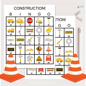 100x Tarjetas de bingo de construcción, Tarjetas de bingo con tema de construcción, Descarga instantánea, Bingo de fiesta de construcción imprimible, Juego, BS701 TLC716