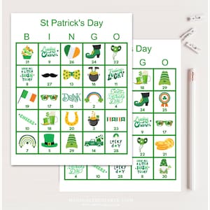 100x Tarjetas de bingo del Día de San Patricio, bingo de San Patricio imprimible, juego del Día de San Patricio, juego de bingo para la fiesta del Día de San Patricio, bs701