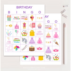 100 cartes de bingo d'anniversaire fille, bingo d'anniversaire imprimable, jeu de fête d'anniversaire fille, jeux d'anniversaire amusants, jeu de bingo pour anniversaire, bs701