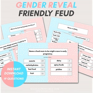 Gender Reveal Themed Friendly Feud Game, Printable Baby Shower Game, Baby Shower Trivia Game, Blue Pink, Baby Shower Family Feud, TLC712D