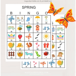 100x Frühlings-Bingokarten, druckbares Frühlings-Bingo, Frühlings-Bingo, Frühlings-Partyspiel, lustige Frühlingsspiele, Bingo-Spiel für die Osterparty, bs701