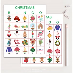 100 x kerstbingokaarten, afdrukbare kerstbingo, kerstfeestspel, leuke kerstspellen, bingospel voor kerstfeest, bs701