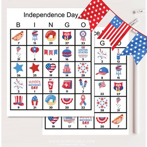 100x Independence Day Bingo Cards, July 4th Bingo Cards, Instant Download, Printable Patriotic Party bingo, 4th of July Party Game, BS701