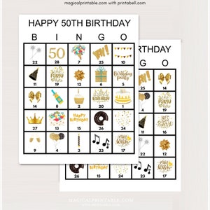 100x 50. Geburtstag Bingo Karten, druckbare 50. Geburtstag Bingo, Gold Birthday Party Bingo, Fun Geburtstag Spiele, Bingo Spiel zum Geburtstag, bs701