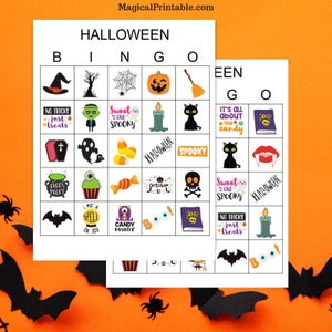 100 cartones de bingo de Halloween, bingo de Halloween imprimible, juego de fiesta de Halloween, juegos divertidos de Halloween, juego de bingo para fiesta de Halloween, bs701