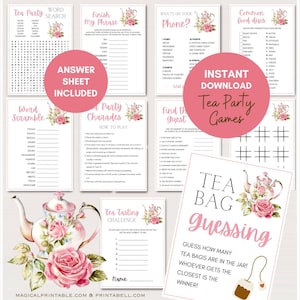 Tea Party Games, Printable Tea Party Games, Tea Party Birthday, Tea Party Bridal Shower, Tea Party Baby Shower Games, Adults & Kids, BP774