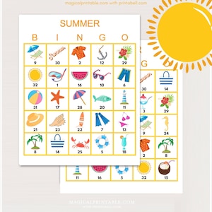 100x zomer bingokaarten, afdrukbare zomerfeest bingo, Sunshine Party spel, Sunshine verjaardag, Sunshine Baby shower, bingospel, bs701