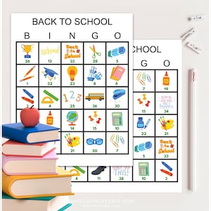 100x Cartões de Bingo de Volta às Aulas, Bingo Escolar para Imprimir, Festa de Volta às Aulas, Jogos para Festas Escolares, Jogo de Bingo para Volta às Aulas, BS701
