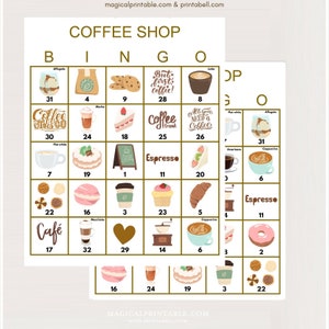 100x Tarjetas de bingo de café, bingo de fiesta de café, juego de cumpleaños de café, juego de bingo Fun Cafe, juego de bingo para fiesta de café, amante del café, bs701